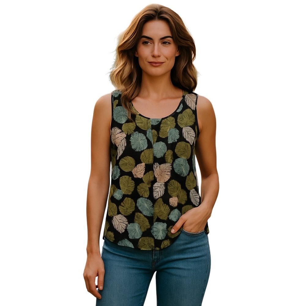 Croft & Barrow Green and Brown Tank Top with Nature-Inspired Design